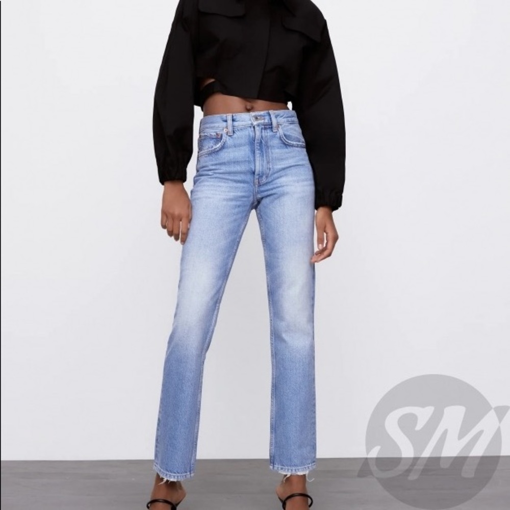 Zara signature denim perfect light blue denim straight slim fit jeans nwt 6